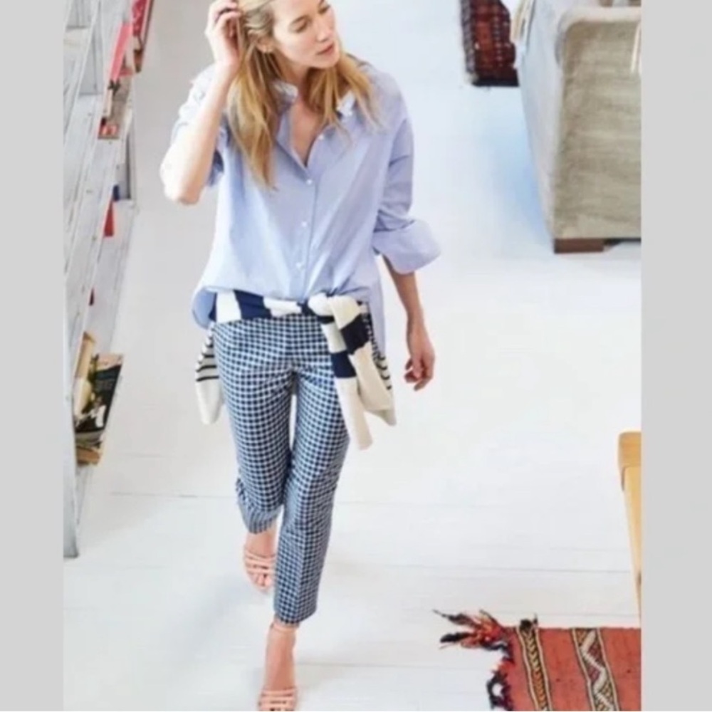 J. Crew Navy and White Checkered Martie Trousers